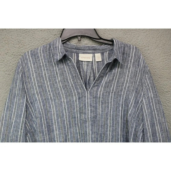 Chico's Gold Metallic Striped Linen Blend Tunic Top-Size 2 or Large(12) - Picture 2 of 7